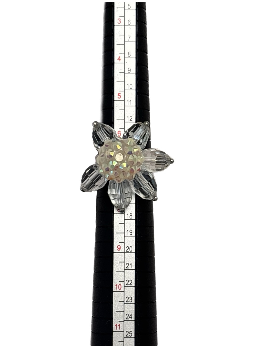 Sparkling Statement Flower Ring - Light Yellow Iridescent Adjustable Vintage
